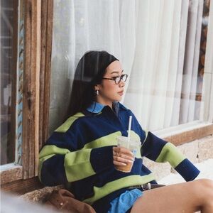 Navy and Lime Green Striped Sweater